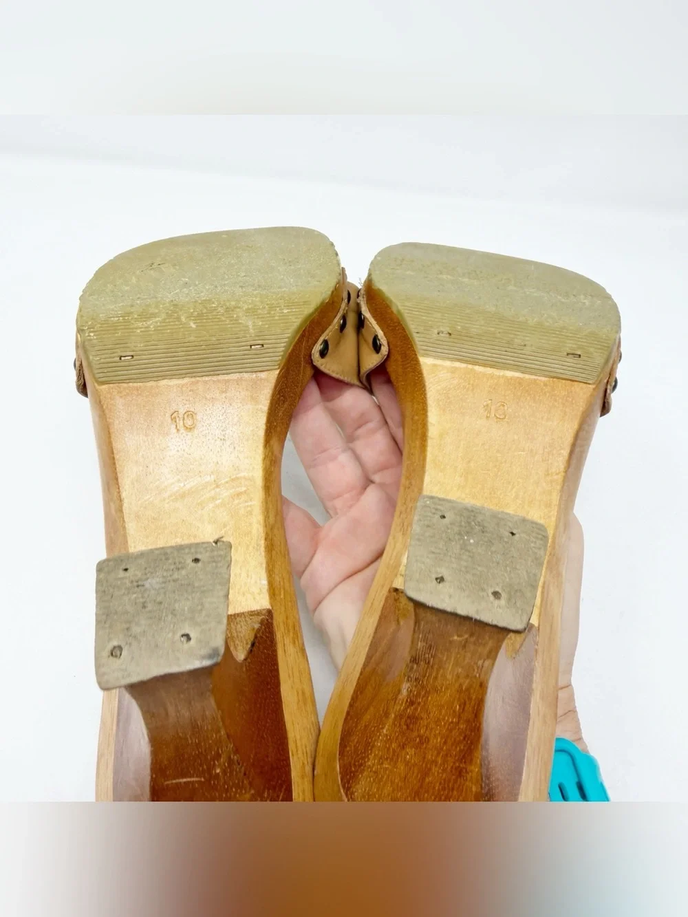 MIA Brown Leather Bow Slides Wood Soles Size 10 Kitten Heels Y2K 90s Girl
